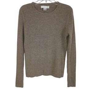 Collection Fifty Nine Sweater Womens Large Cashmere Beige Round Neck Ribbed Luxe
